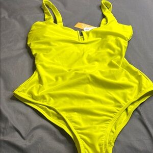 Green One Piece Swimsuit with Adjustable Straps and High Leg Cut